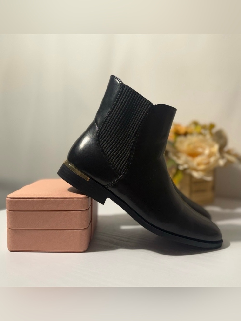 Nine West Black Leather Chelsea Booties with Low Heel